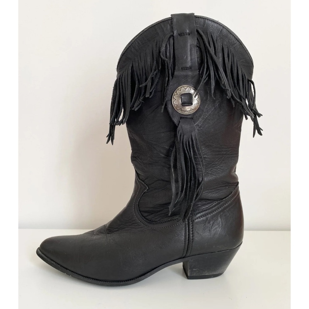 Acme Vintage Black Leather Fringe Western Boots